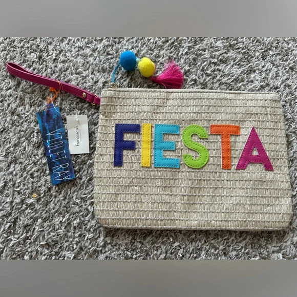 Francesca’s Violet Ray "FIESTA" Straw Clutch Bag - Picture 1 of 4